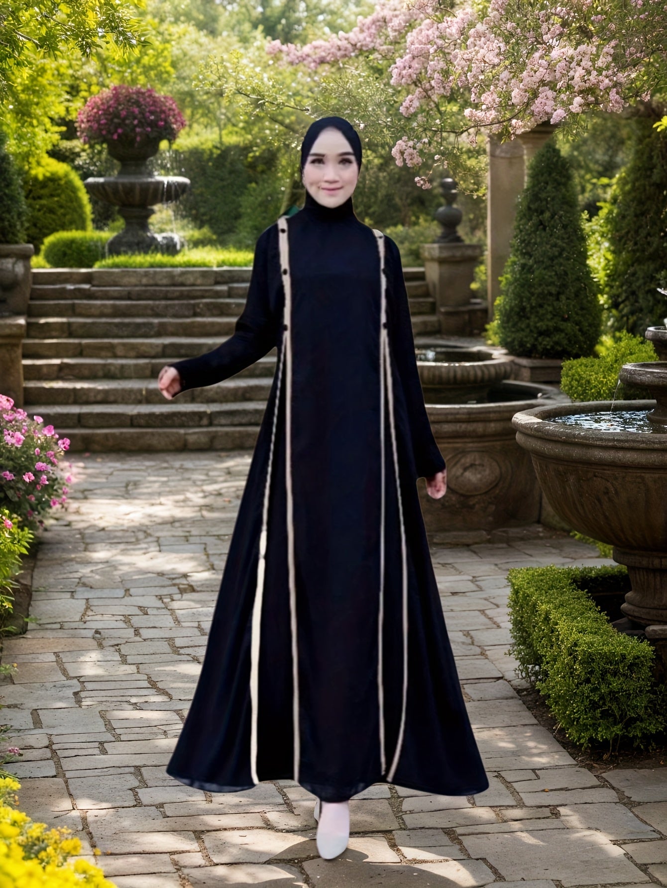 Women's Fashion Long-Sleeved Casual Loose Daily Home Travel Arabic Abaya Robe (No Headscarf)