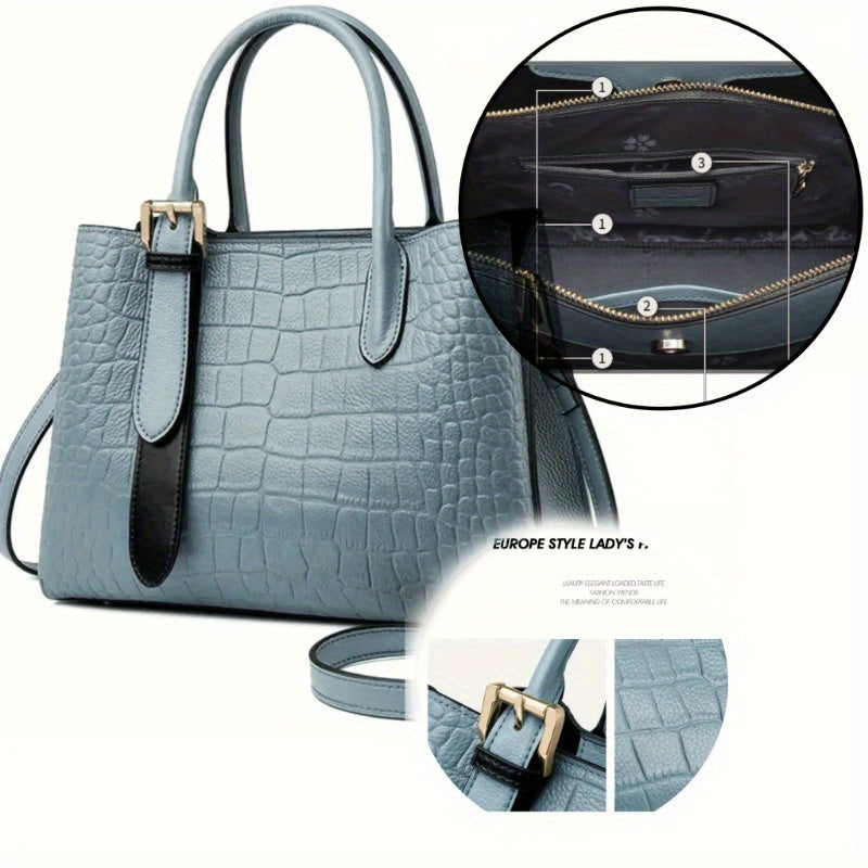 2025 New Genuine Leather Women's Crossbody Bag - Large Capacity Detachable Strap Handbag, Elegant Office & Daily Commuting Purse with Zipper Closure