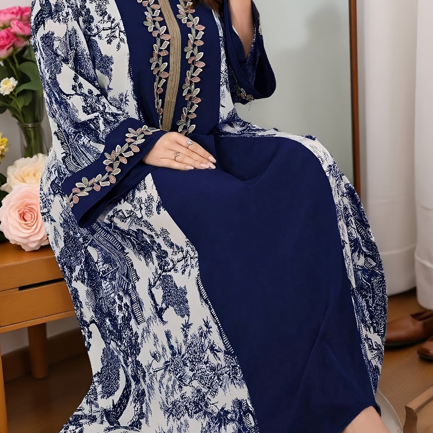 Plus Size, 2025 new landscape print decoration three-dimensional lace Middle Eastern hooded long loose large size Palestinian Abaya