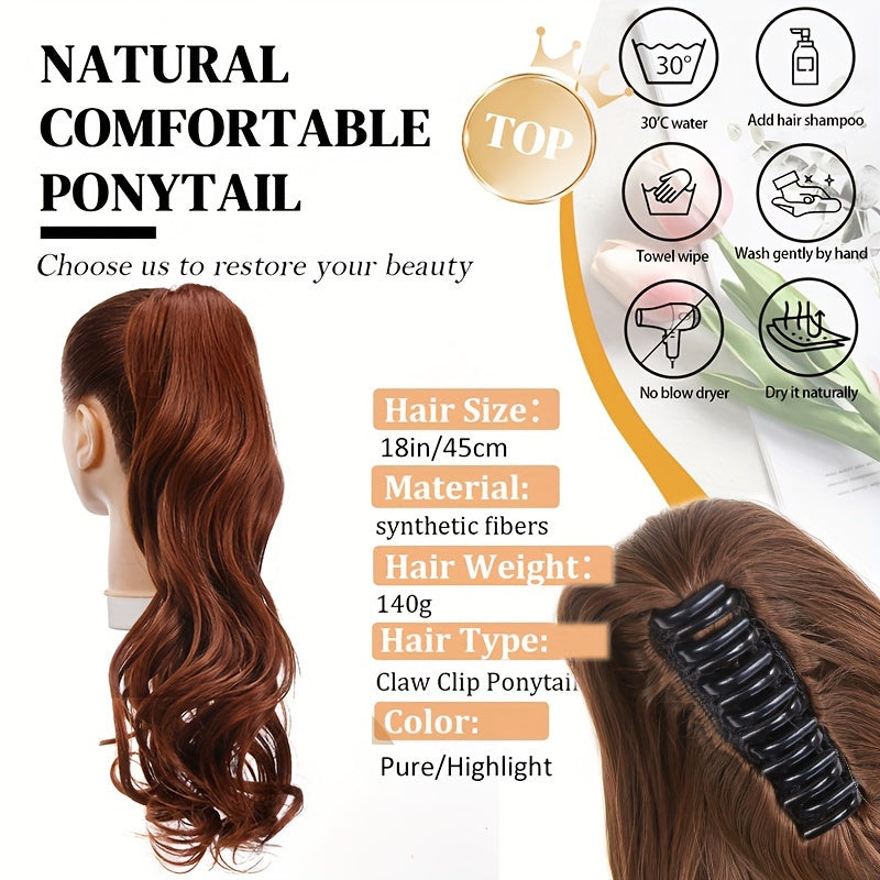 18 INCH Long Natural Curly Wavy Claw Clip Ponytail Extensions