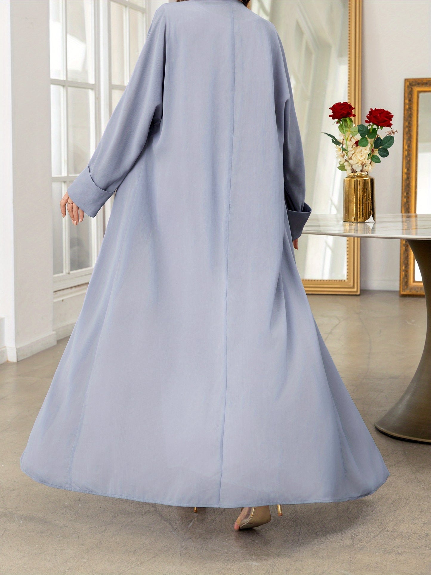 Women's Turkish Kaftan Robe - Long Sleeve Loose Fit Tassel Detail Arab Gown, Lightweight Breathable Machine Washable Solid Color Casual Beachwear for Spring & Summer, Versatile Robe