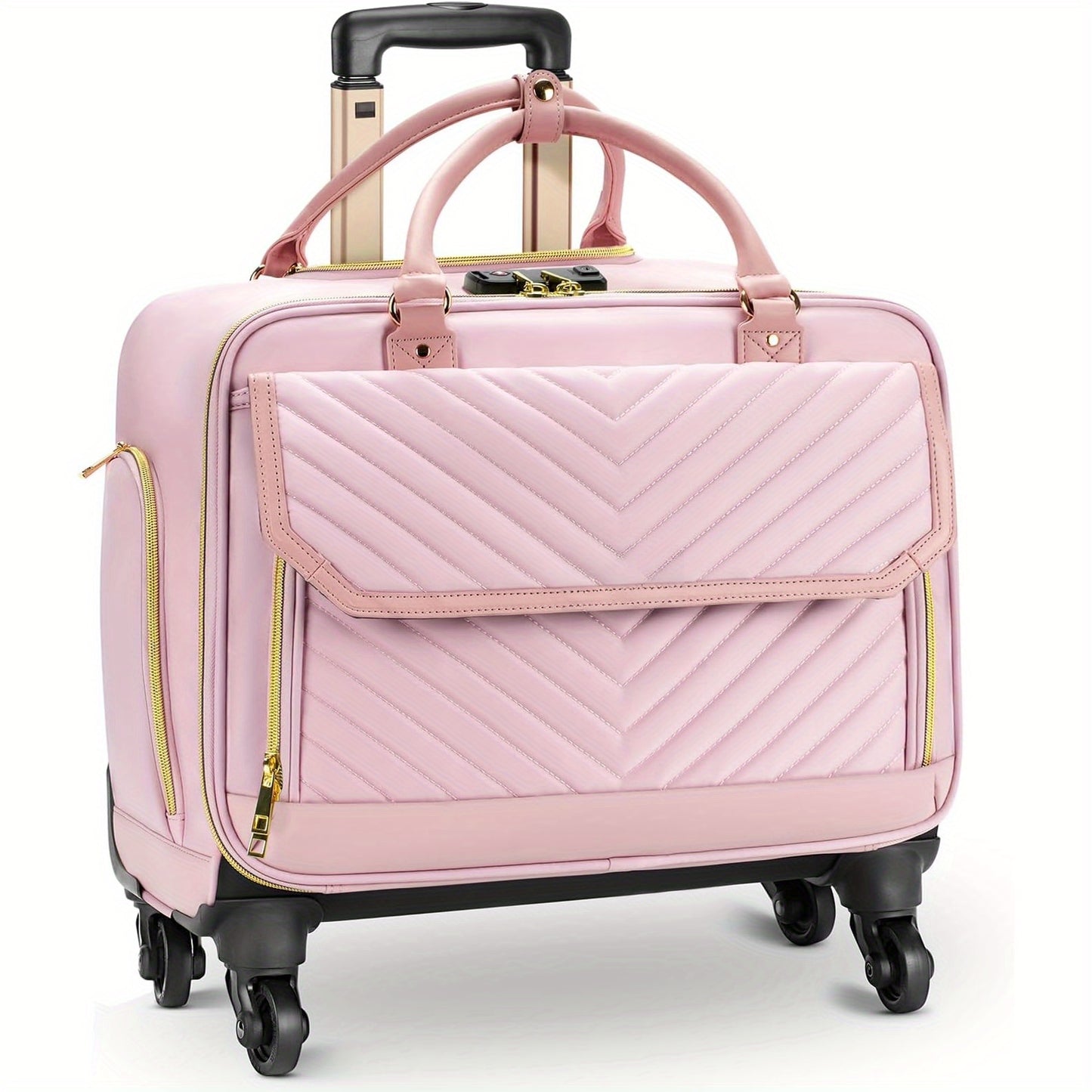 Rolling Briefcase for Women with 4 Spinner Wheels and Telescopic Extendable Handle, Leather Laptop Bag with Wheels, Roller Computer Bag for Work Travel Carry On Luggage