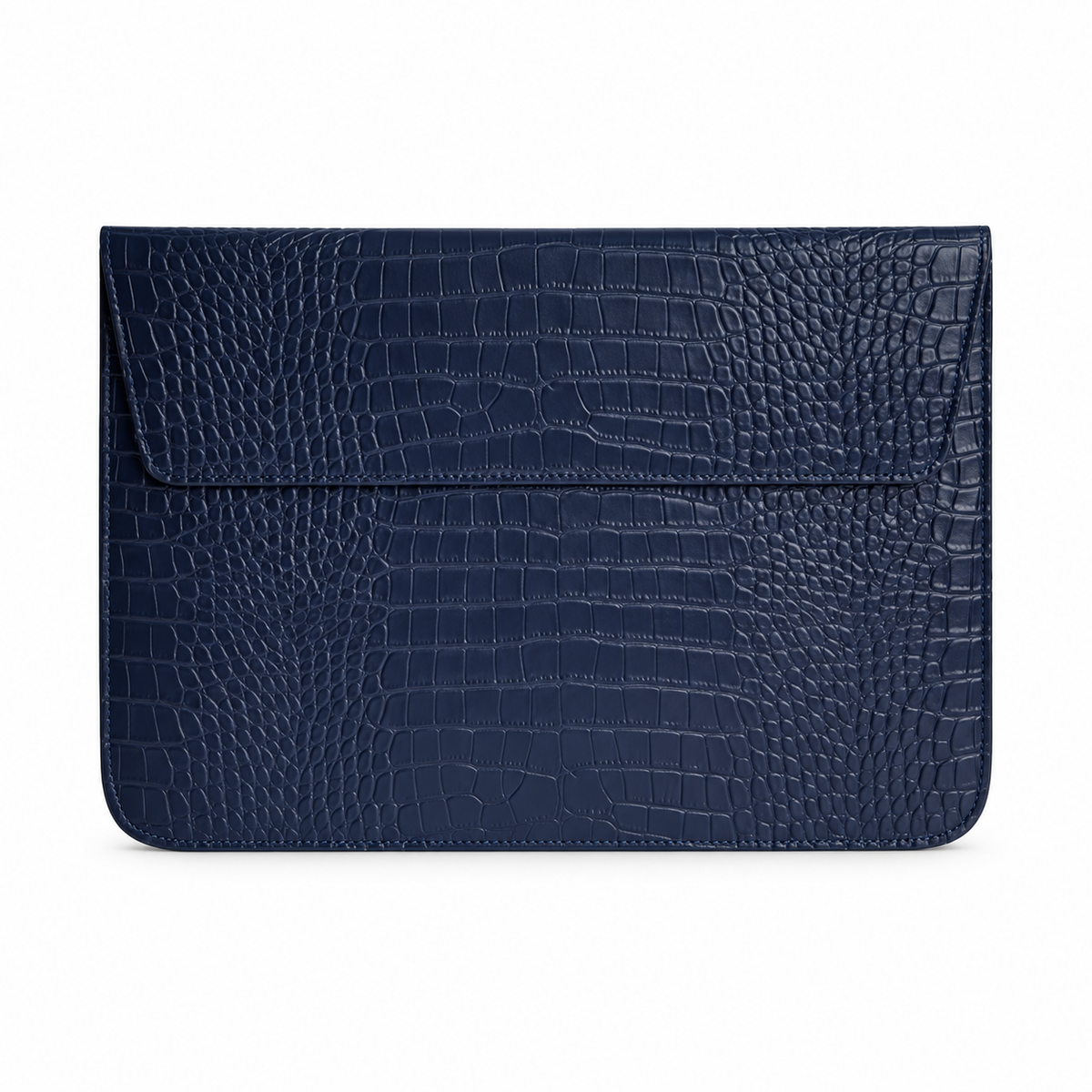 Navy Crocodile Embossed Leather Laptop Bag