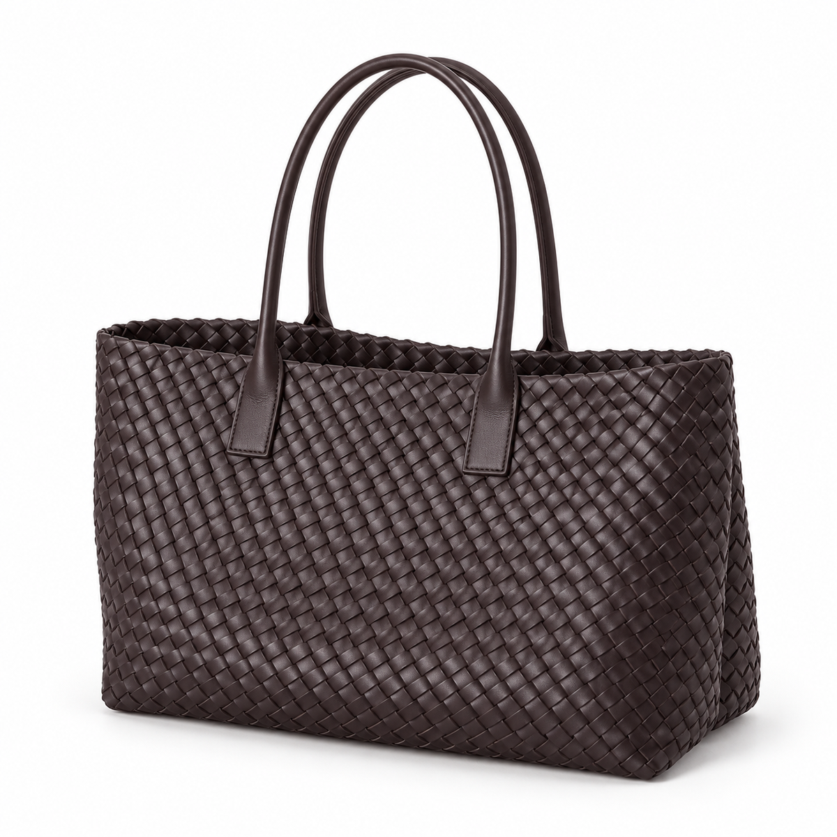 Elegant Chocolate Brown Woven Shoulder Tote