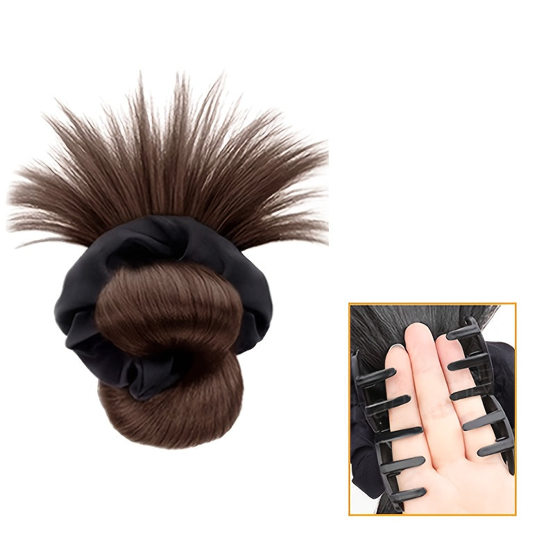 Synthetic Hair Bun Headband Claw Clip in Chignon Hairpieces for Women Fluffy Hair Flower Hair Elastic Band Hair Accessories Black Brown