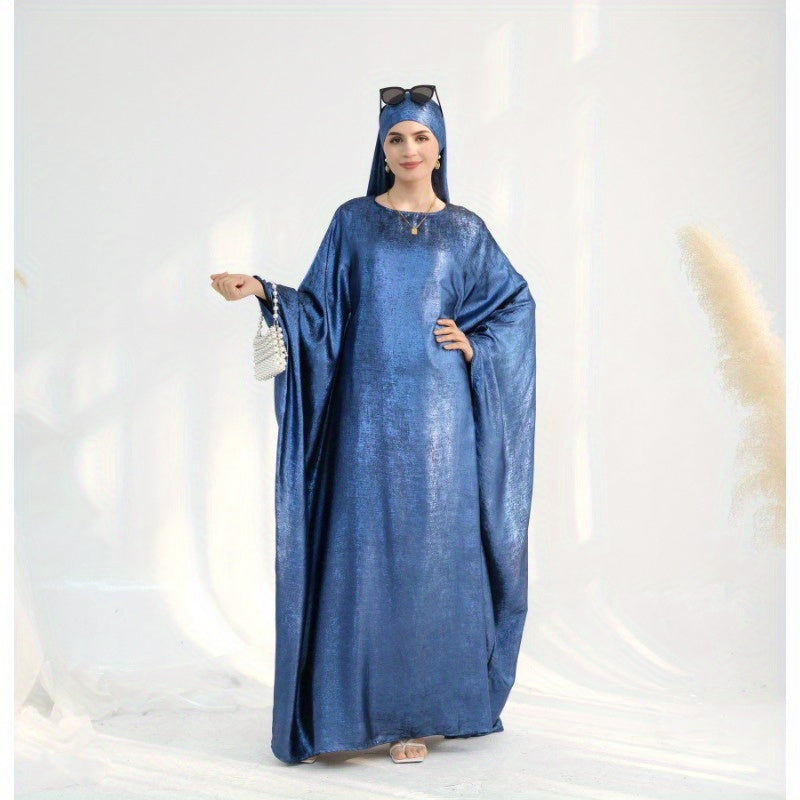 Elegant Turkish Abaya Dress - Spliced Dubai Style, Long Sleeve, Floor-Length, Polyester, Green, Blue, Black, White, Beige, Brown, with Golden Accents, Perfect for Formal Events, Formal Attire