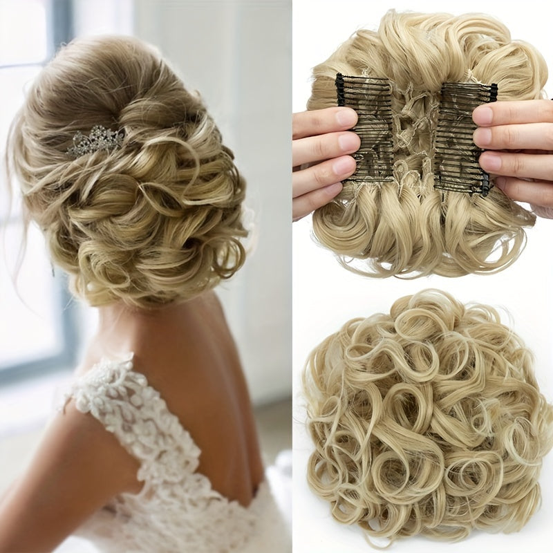 A Messy Short Lady's Hairstyle With A Clip-on Curly Hair Bun