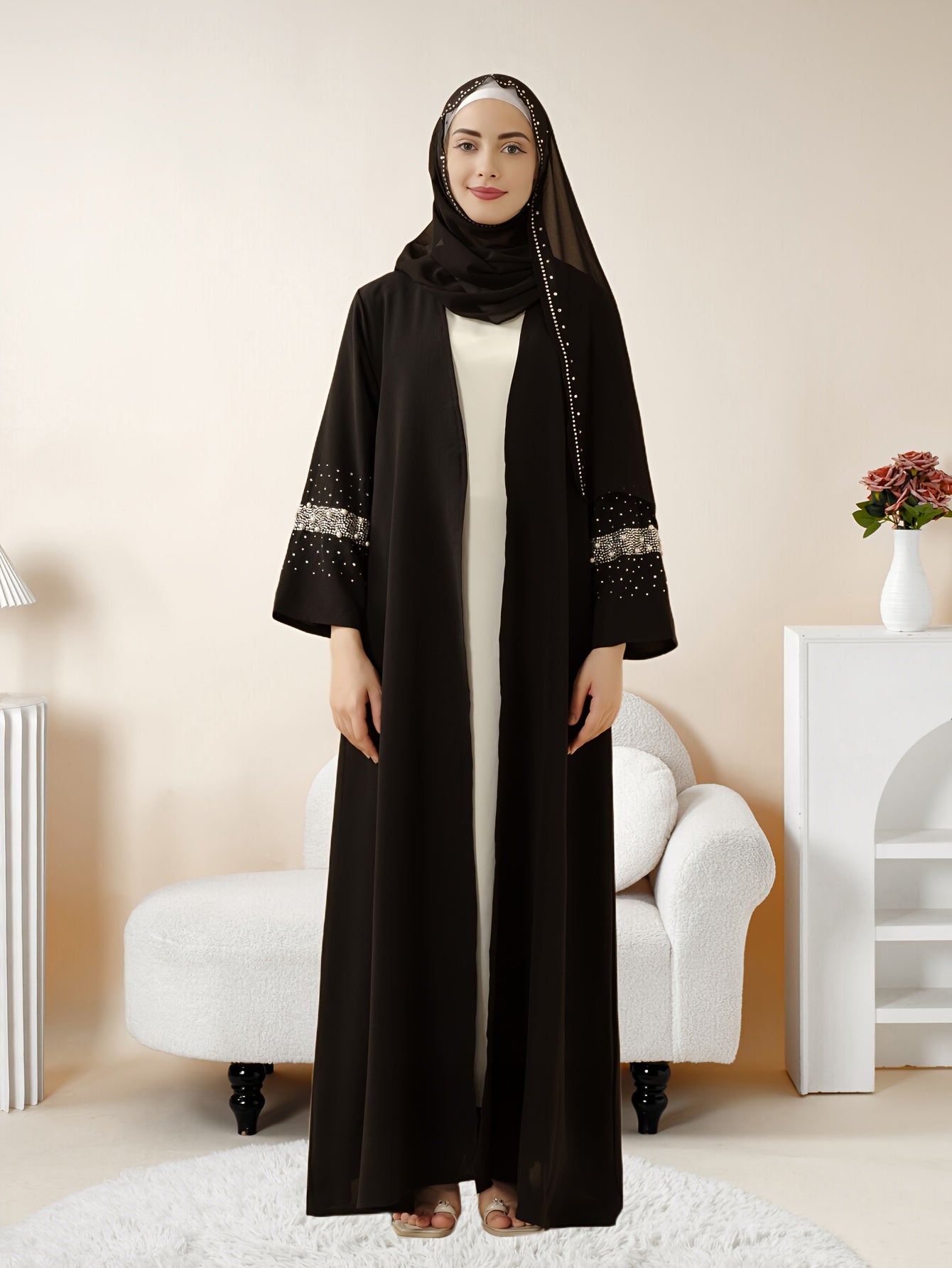 1pc Muslim Eid Al-Adha Long Scarf Arabic Abaya Set, Two-Piece Islamic Women's Ramadan Eid Prayer Dress, Holy Commemoration Robe, Global Spring Summer Comfortable Covering Outfit