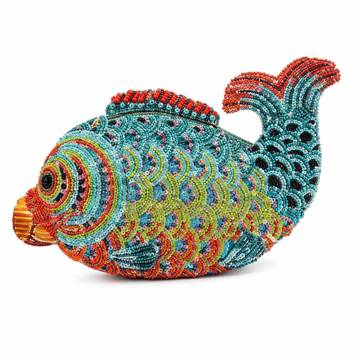 Colorful Beaded Fish-Shaped Clutch Bag