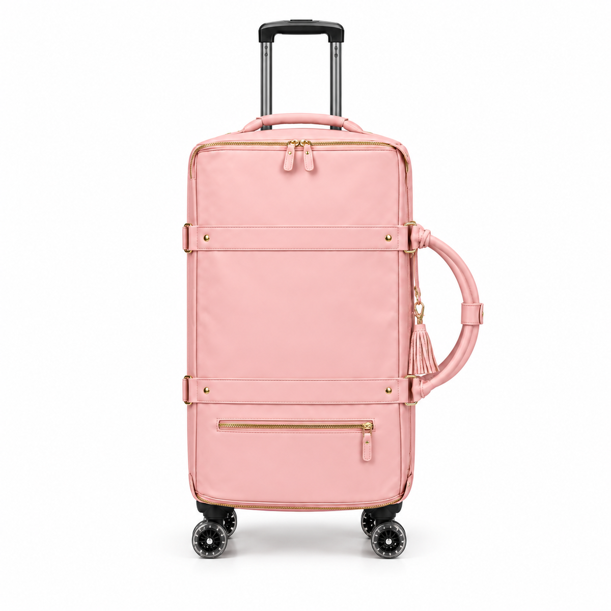 Elegant Pink Leather Trolley Duffel Bag