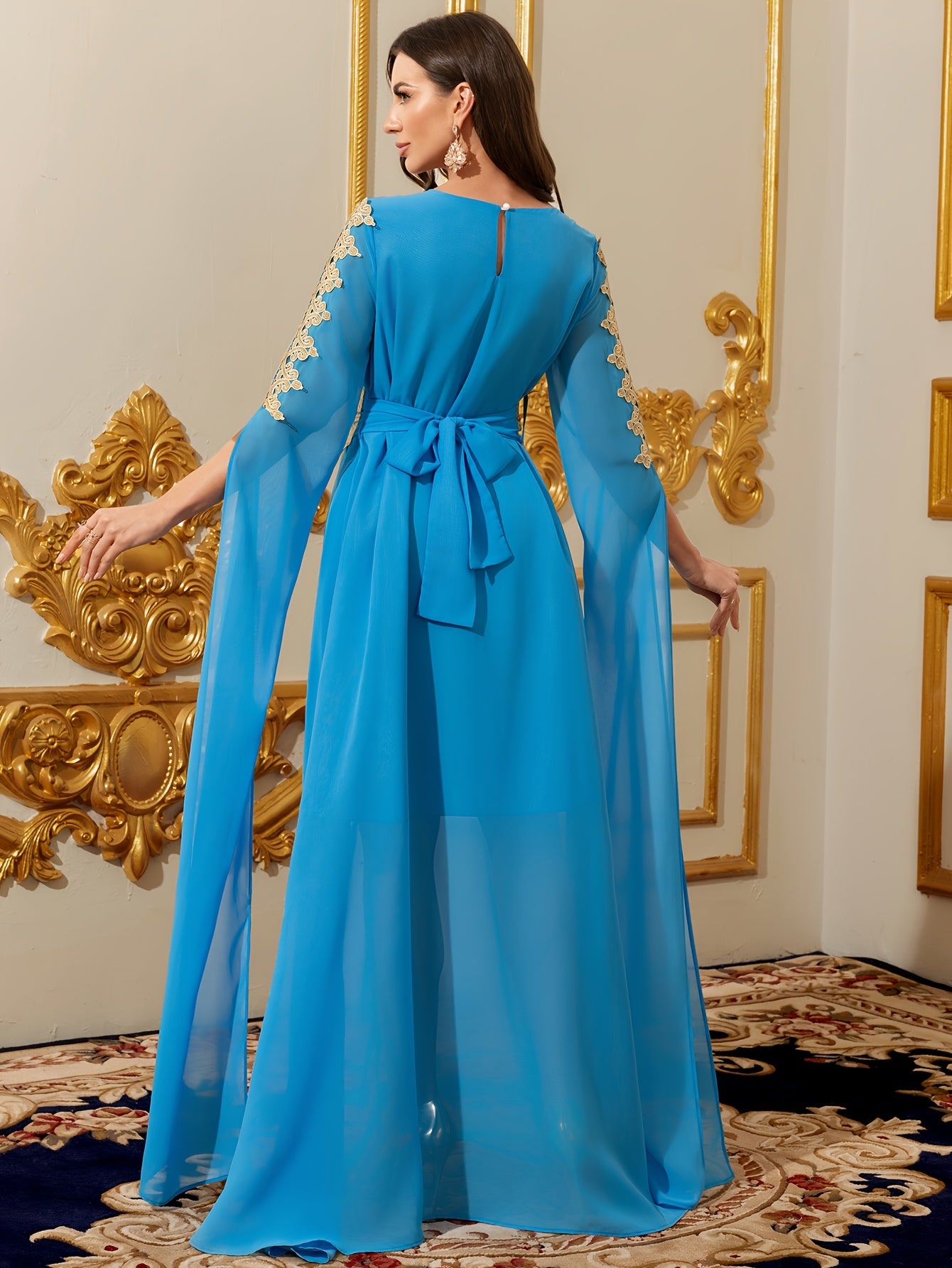 Long Sleeve Patchwork Arab National Costume Women's Evening Kaftan Abaya Dress from Middle East Dubai