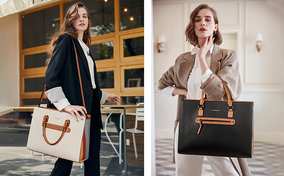 Leather Laptop Briefcase For Women Shoulder Bag 15.6 Inch Business Computer Tote Bag