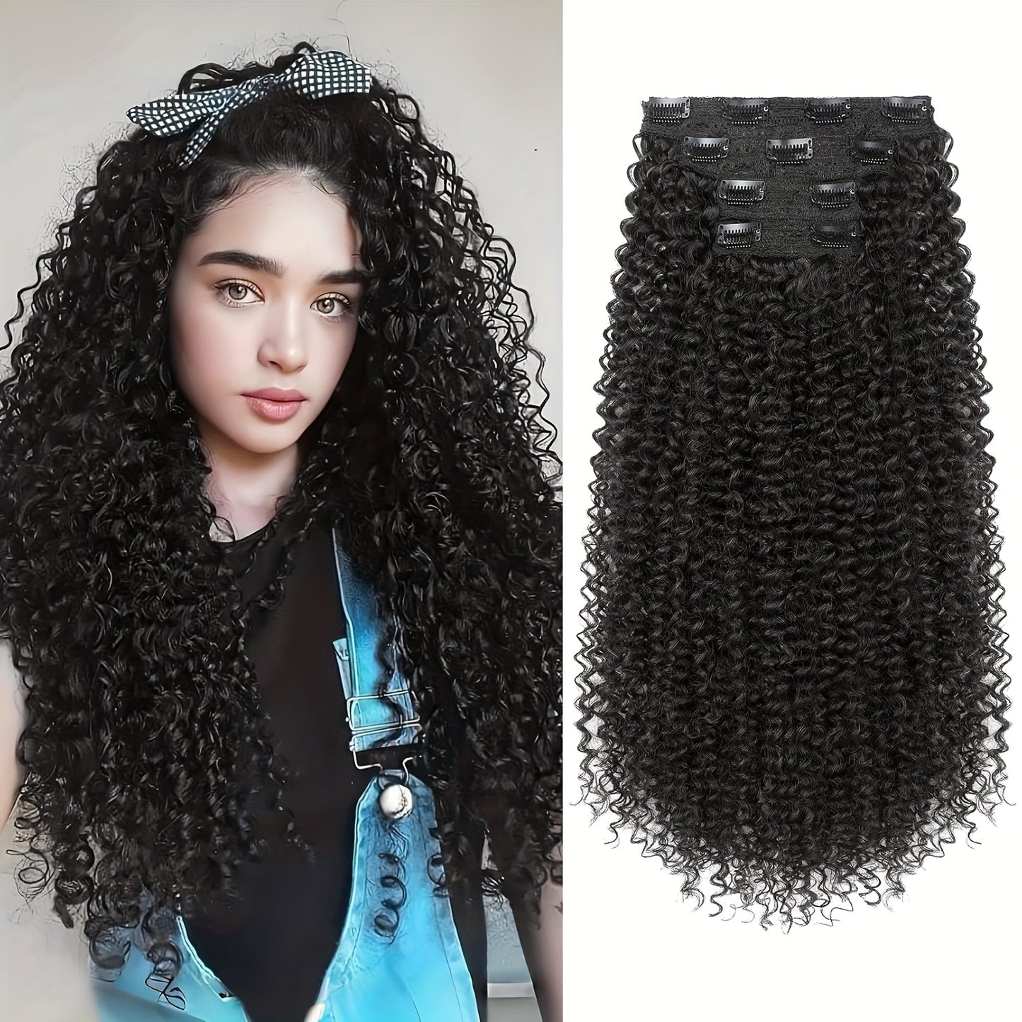 Clip In Hair Extensions, 20inch 4pcs One Hundred Percent Pure Protein Hair Extensions for Women Long Soft Curly Hair Extension Hairpiece