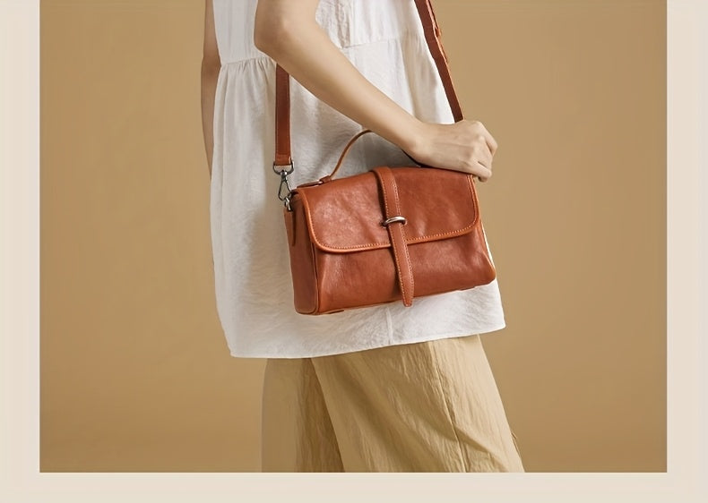 Genuine Leather Satchel Postman Cow Genuine Leather Vintage Postman Bag Women's Commuting Single Shoulder Crossbody Bag Niche Bag