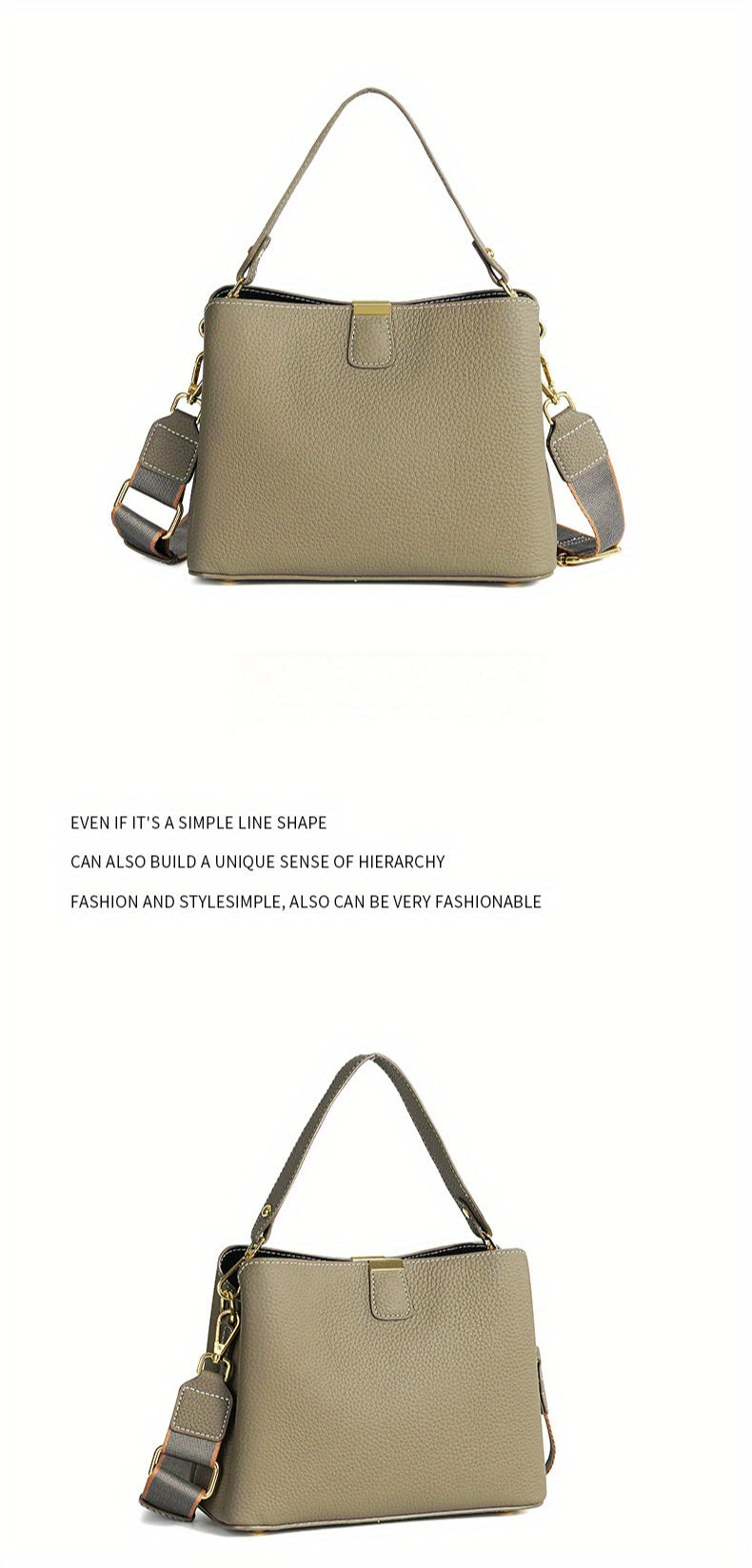2025 New Model, High-End Grey Leather Women'S Handbag, Cowhide Large Capacity Bucket Bag, Versatile Commuting Shoulder Crossbody Bag, Lightweight And Fashionable Daily Bag
