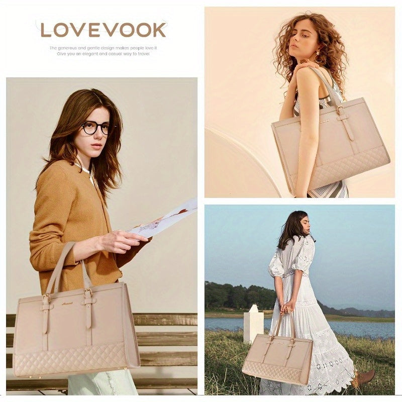 Laptop Bag for Women 15.6 inch Laptop Leather Tote Bag Computer Bag Work Bags for Business Office Large Capacity Laptop Purse Professional Work Canvas Tote Black
