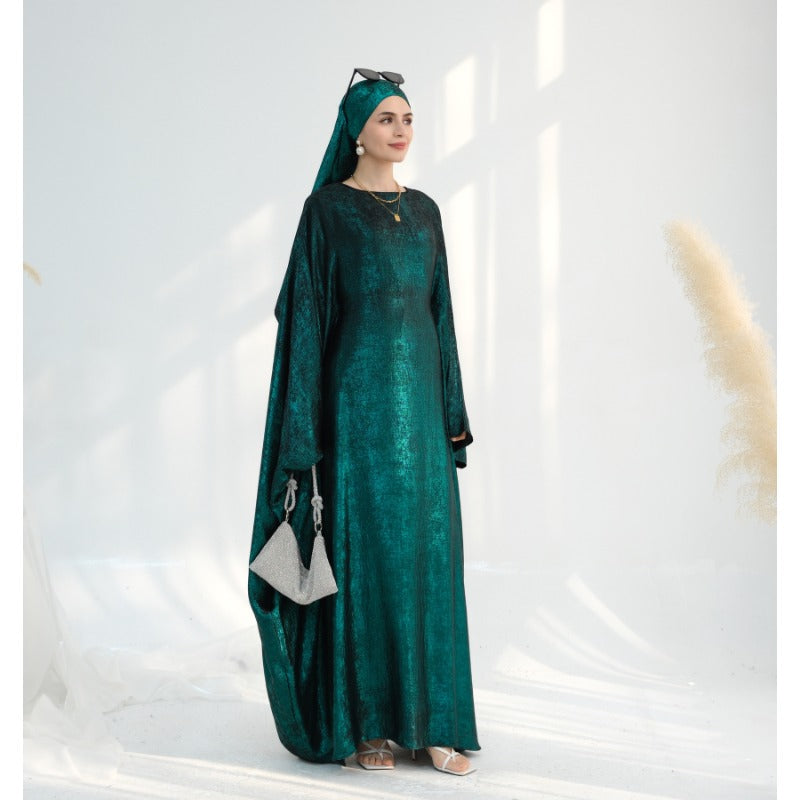 Elegant Turkish Abaya Dress - Spliced Dubai Style, Long Sleeve, Floor-Length, Polyester, Green, Blue, Black, White, Beige, Brown, with Golden Accents, Perfect for Formal Events, Formal Attire