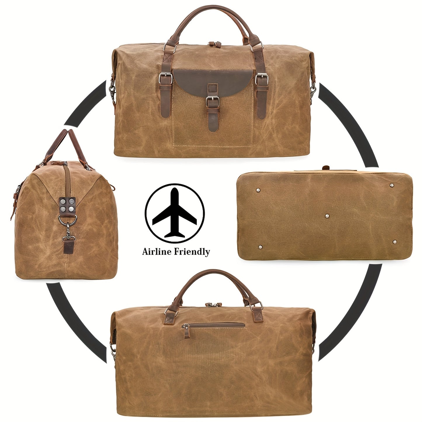 Oversized Travel Duffel Bag Canvas Weekender Leather Overnight Hand Bag With Toiletry Bag