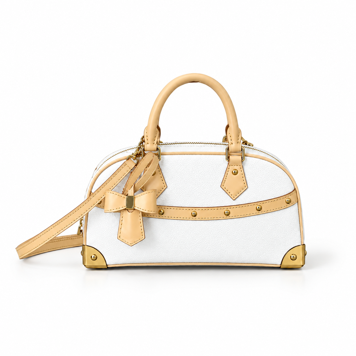 Elegant White Bow Trim Satchel Handbag