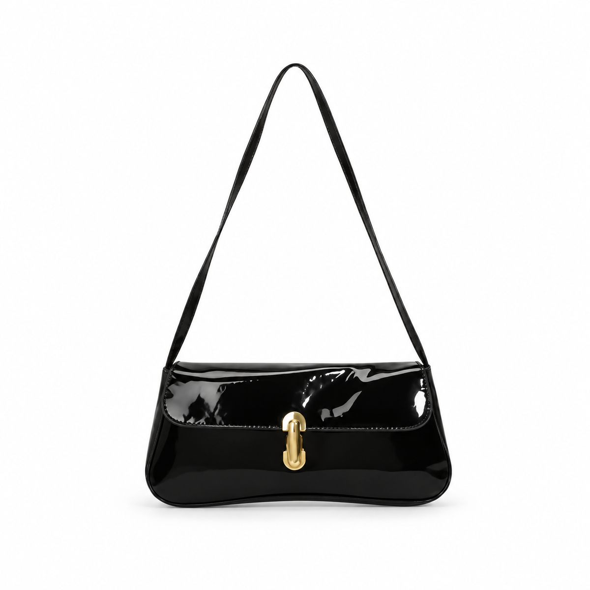 Glossy Black Patent Leather Shoulder Bag