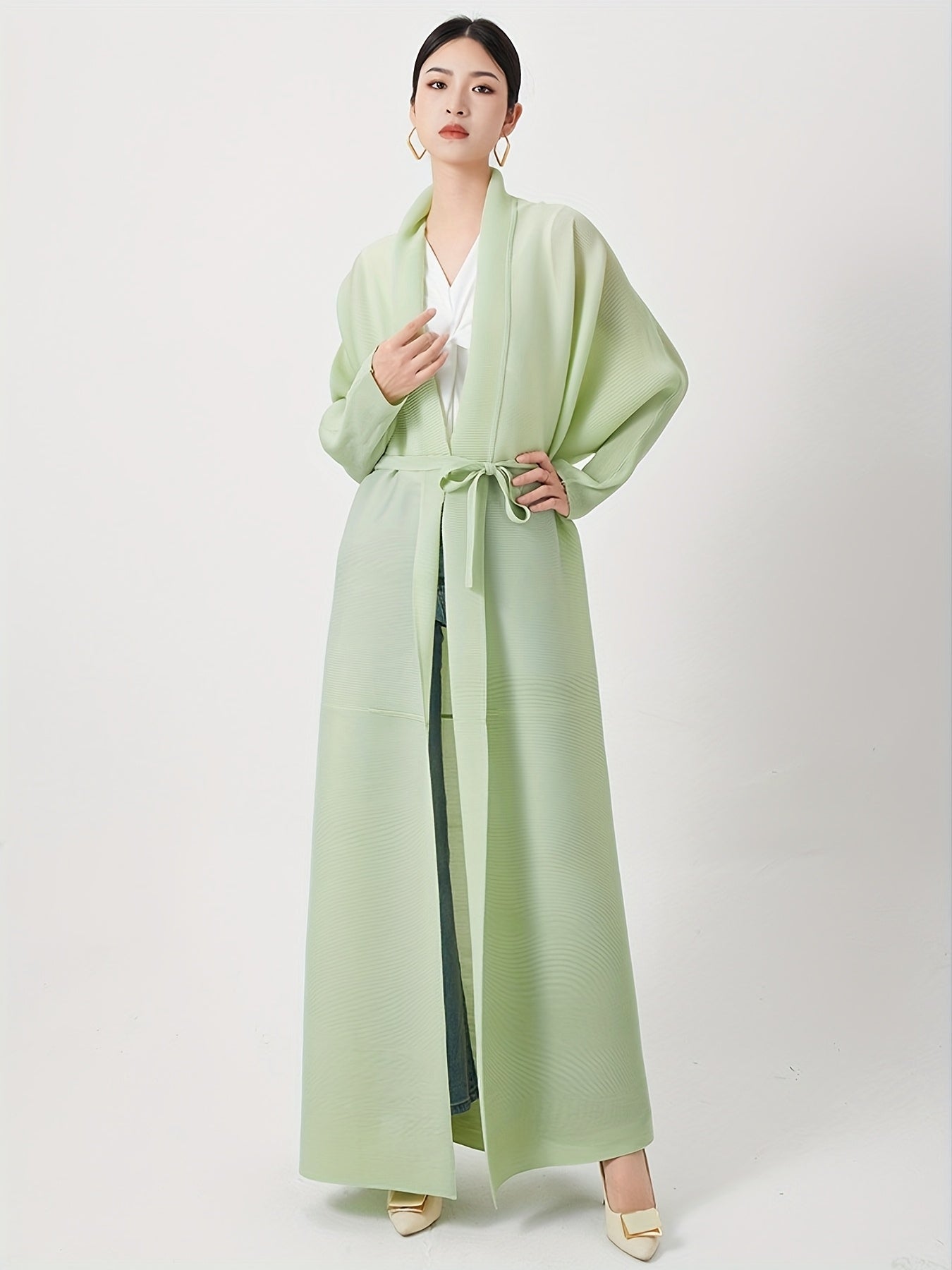 Elegant Women's Loose-Fit Long Sleeve Emirati Abaya with Turn- Collar - Brown, High-Stretch Fabric, Full-Length Pants, Perfect for Spring & Fall, Muslim Dress, Muslim Dress | Loose Fit Abaya