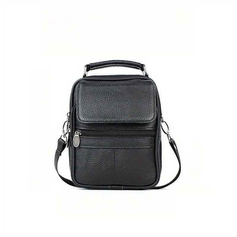 Men's Genuine Leather Shoulder Bag, Casual Sports Crossbody Sling Bag, Top Layer Cowhide, Trendy Commuting Bag