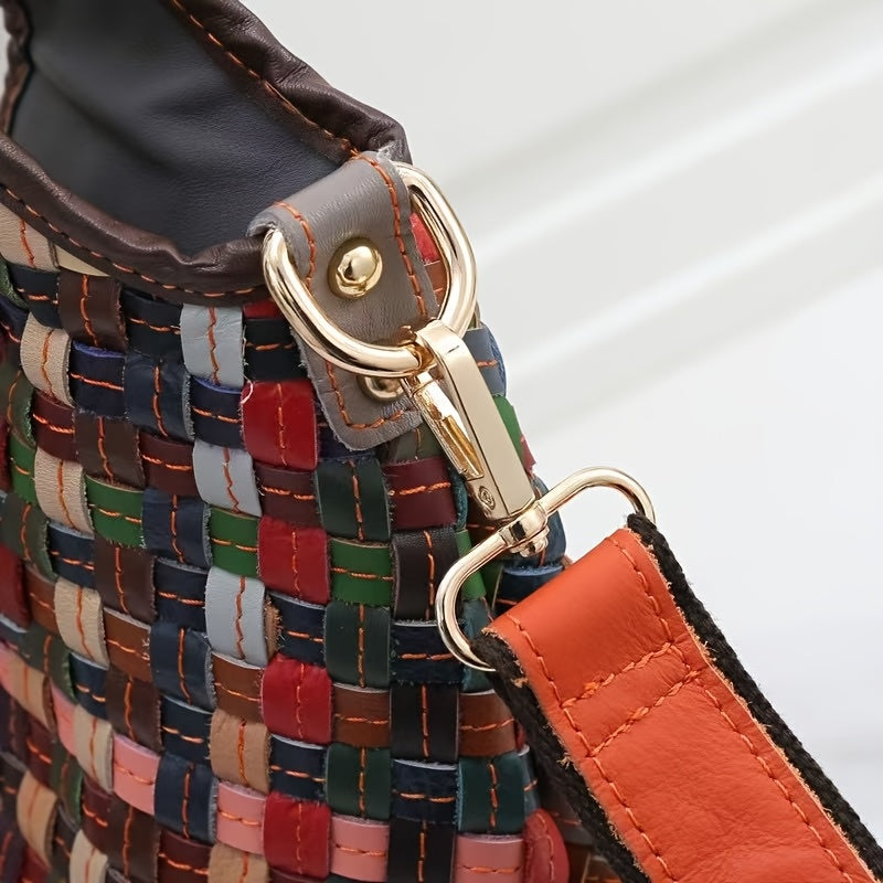 New Genuine Leather Women's Woven Stripe Handheld Cross-body Handheld Stylish New Design Bag