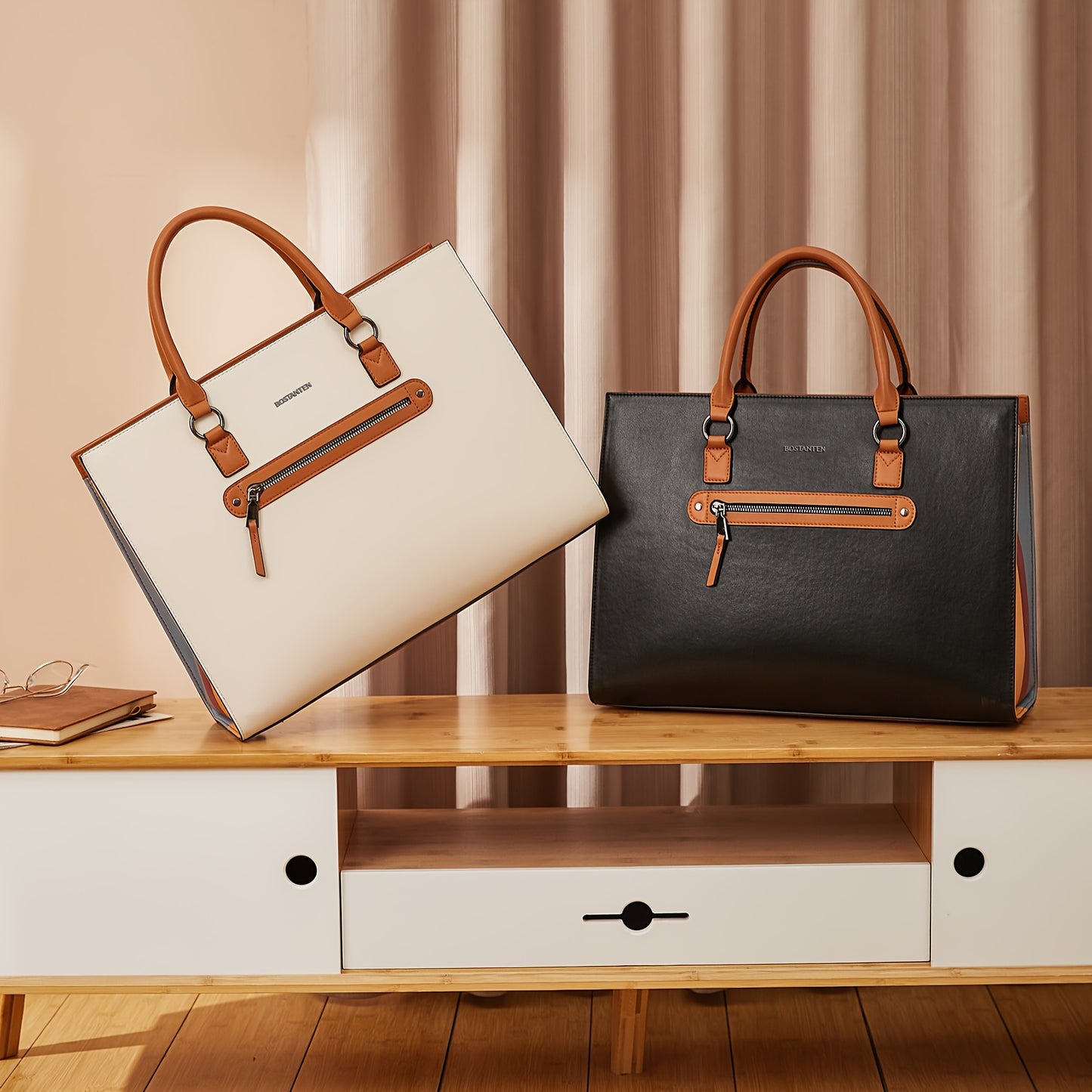Leather Laptop Briefcase For Women Shoulder Bag 15.6 Inch Business Computer Tote Bag