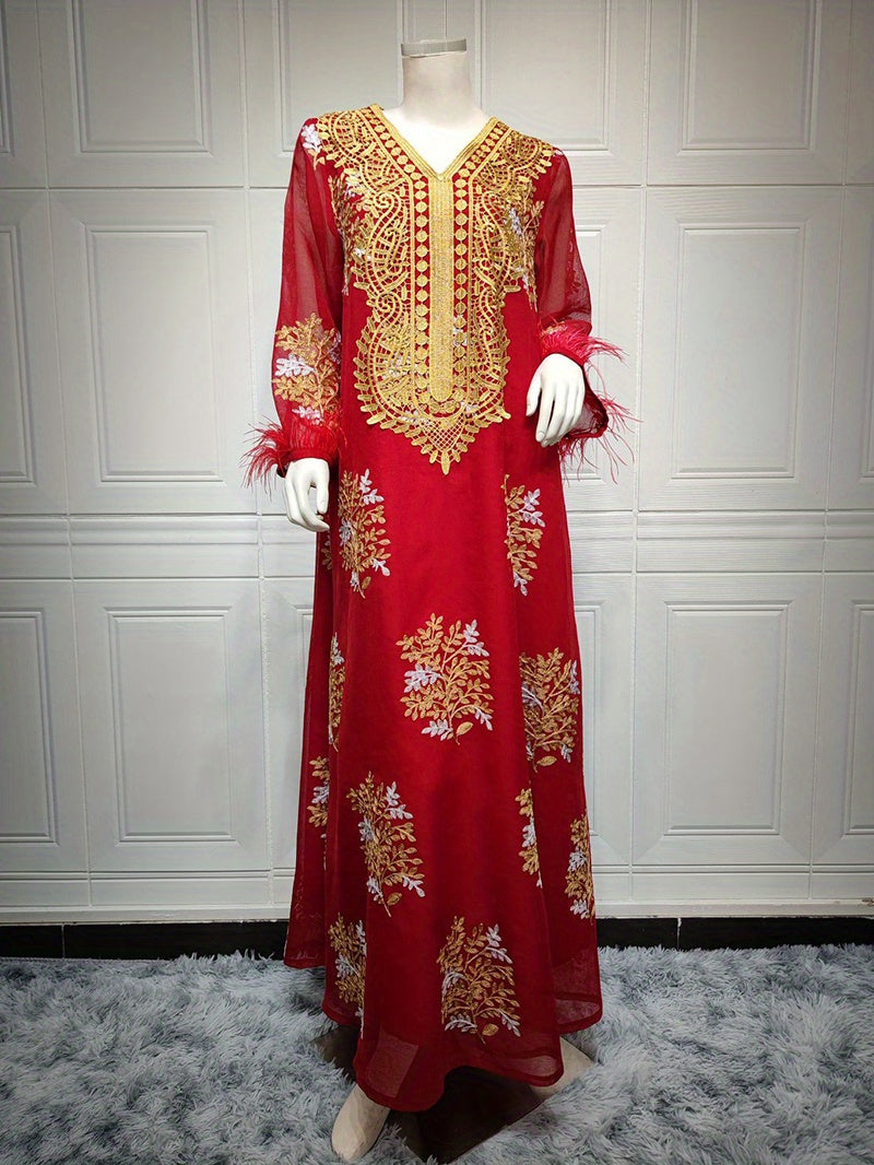 2025 Spring-Summer Round neck Printing Embroidery Regular sleeve Kaftan