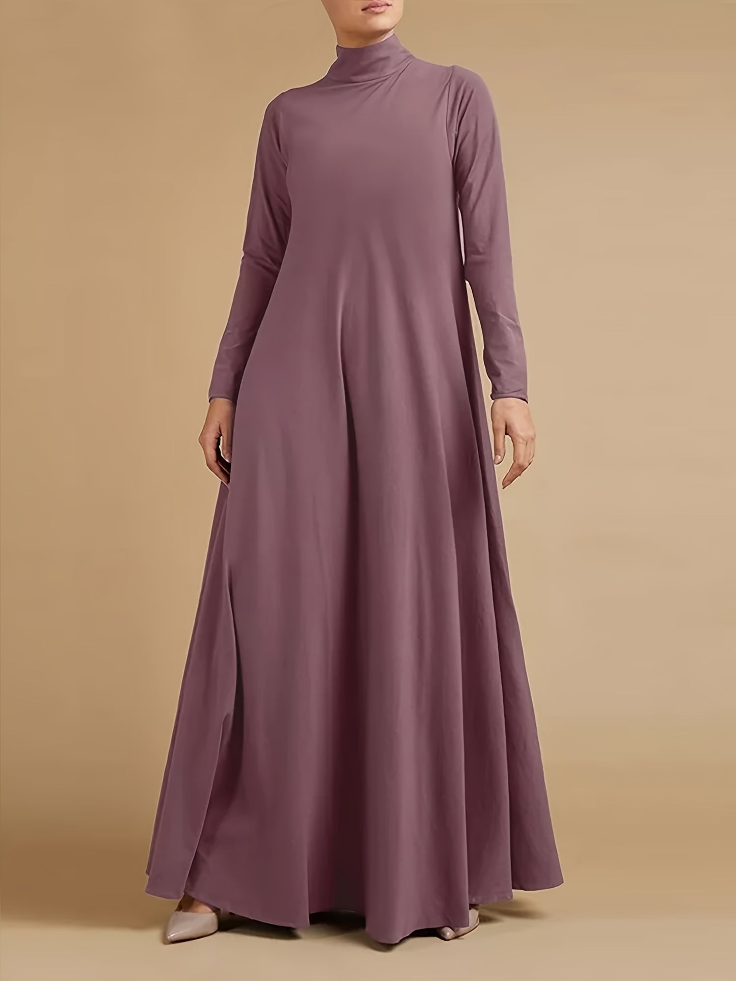 Solid Color High-Neck Long Arabic Abaya for Women in Muslim Style