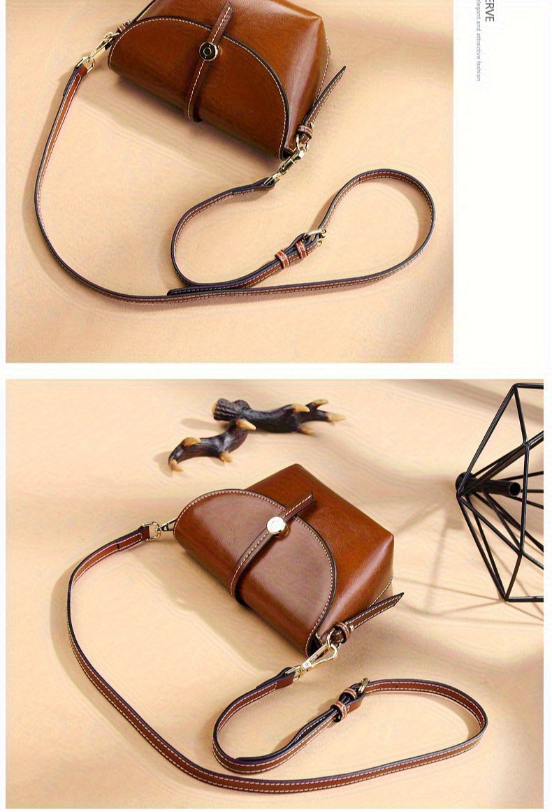 New Solid Color Leather Women's Saddle Bag, Simple And High-End Versatile Crossbody Bag, Leather Bag, Shoulder Bag for Women