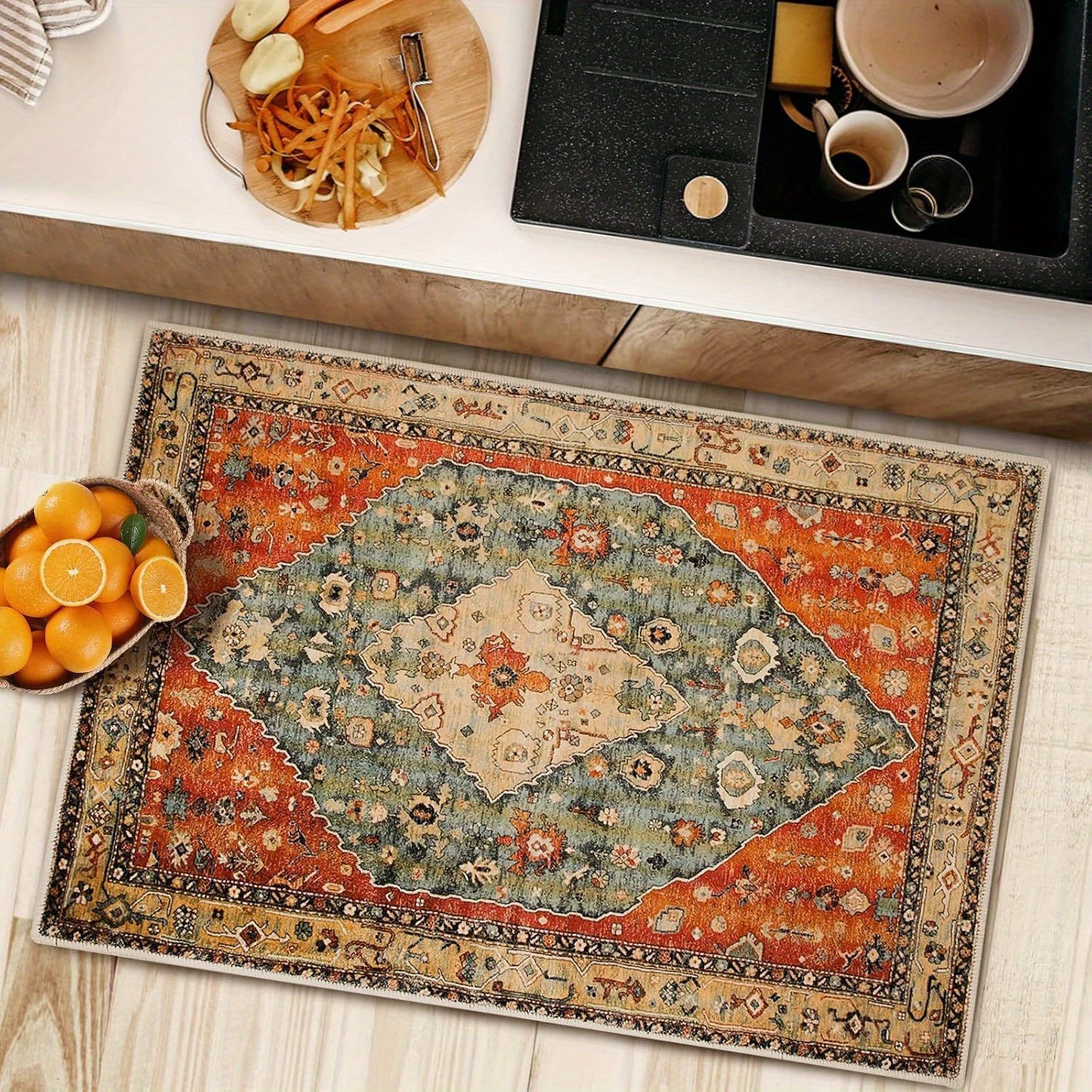 Boho Area Mat, Washable Rugs for Entryway Small Rugs Distressed Throw Mat Non-Slip Floor Mat for Indoor Bedroom Kitchen Living Room