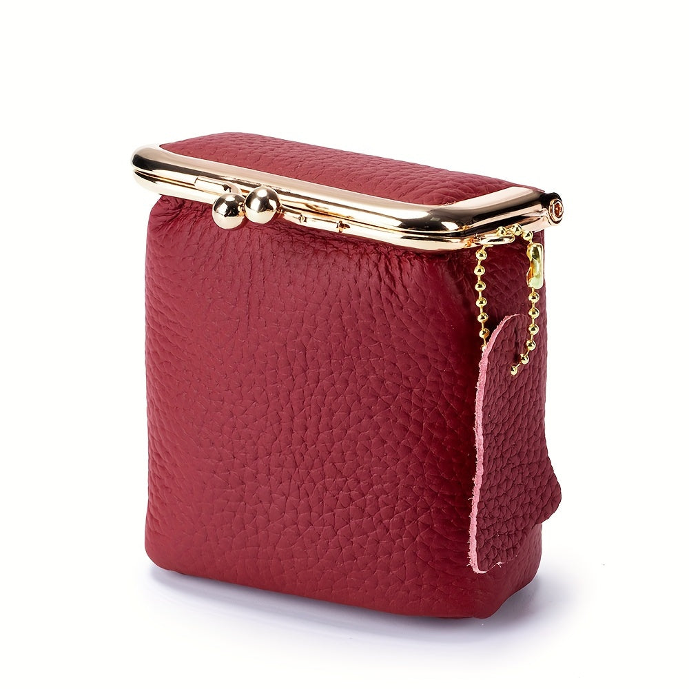 Vintage Genuine Leather Mini Bag Organizer with Secure Kiss Lock - Spacious Coin Purse, Key Holder, Earphone & Lipstick Case, Multi-Purpose Travel Cosmetic Pouch