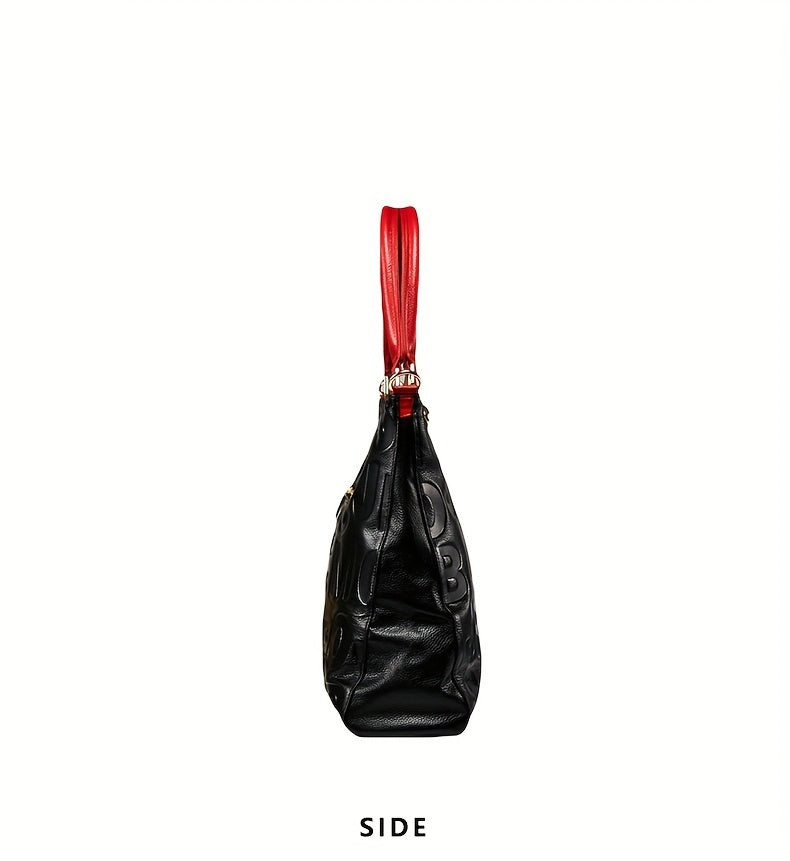 Fashionable Motorcycle Bag, Tote Bag, Genuine Leather Women's Bag, Zipper Handbag, Shoulder Bag, Fashionable Hand-held Crossbody Bag