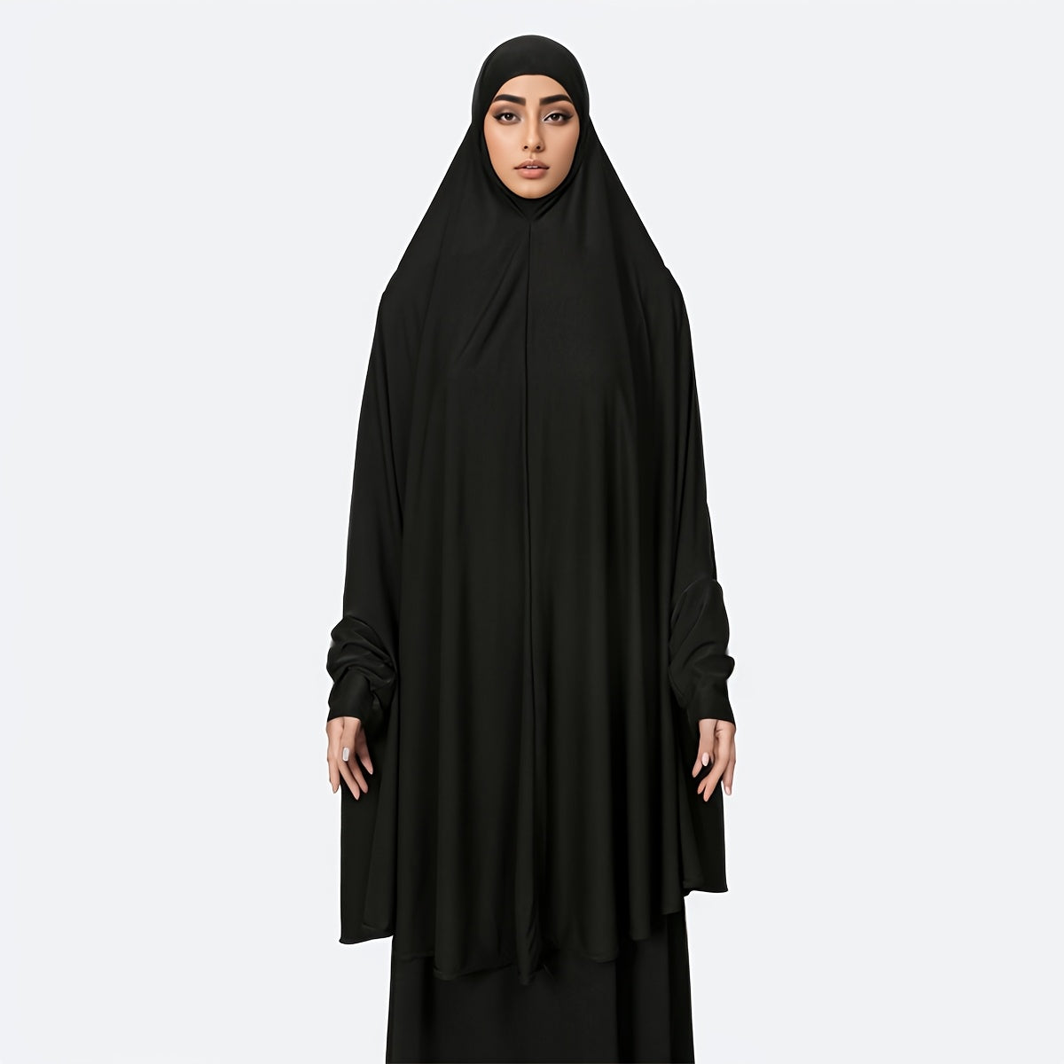 Women's Navy Blue Sleeveless Robe-Style Headscarf - Classic Loose Fit Breathable Jibab Abaya, Machine Washable Versatile Cover-Up for Casual & Formal Outings, Hijab Accessories, Modest Apparel, Decorative Pin Feature, Smooth Texture