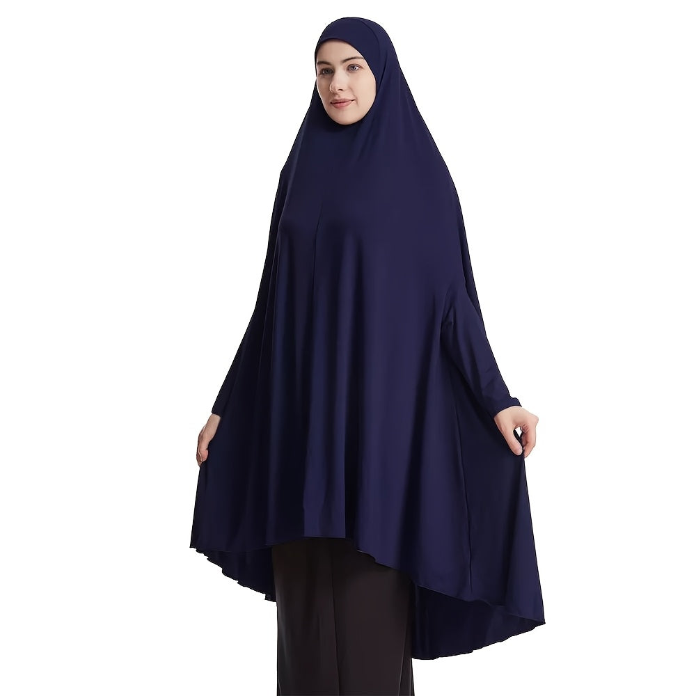 Women's Navy Blue Sleeveless Robe-Style Headscarf - Classic Loose Fit Breathable Jibab Abaya, Machine Washable Versatile Cover-Up for Casual & Formal Outings, Hijab Accessories, Modest Apparel, Decorative Pin Feature, Smooth Texture