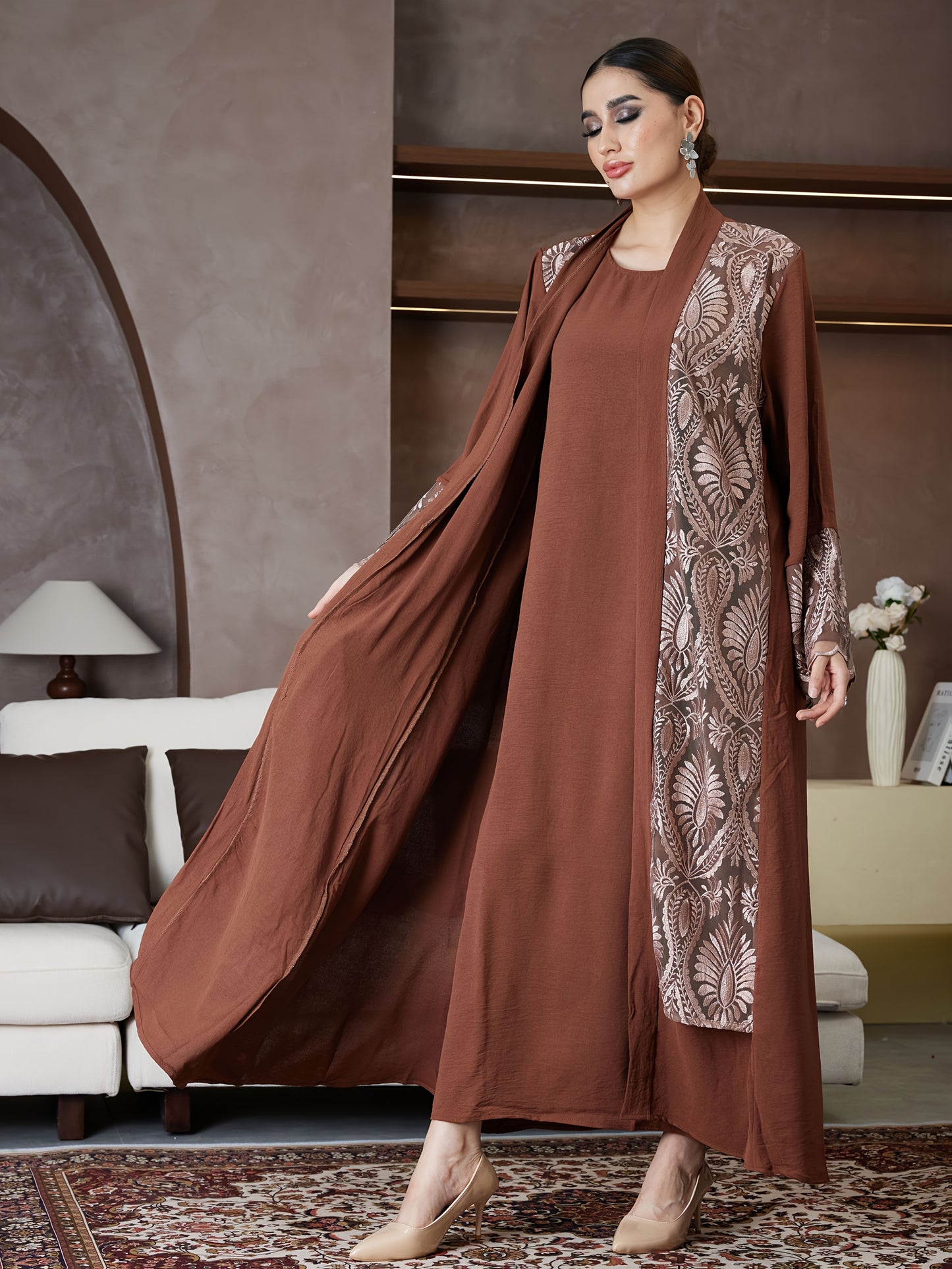 New Abaya for Ramadan, Middle Eastern Arabic Robe, Saudi Arabia, Turkish Muslim Women'S Floral Dress with Comfortable Breathable Fabric, High-End Fashion Paisley Pattern
