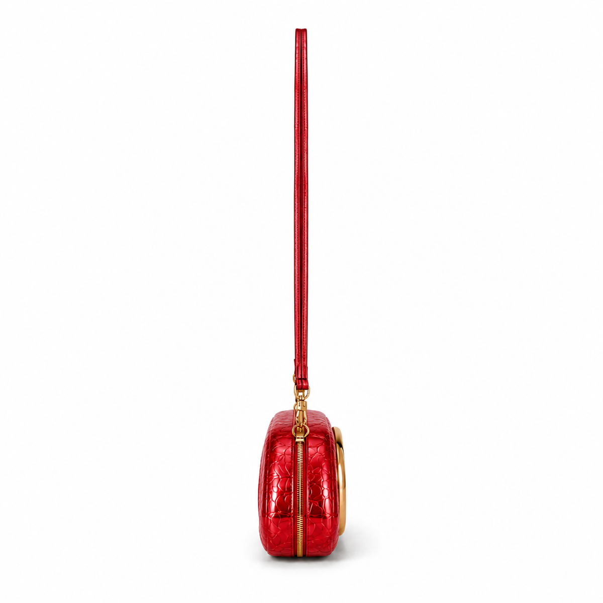 Glossy Red Oval Chain Evening Clutch Bag