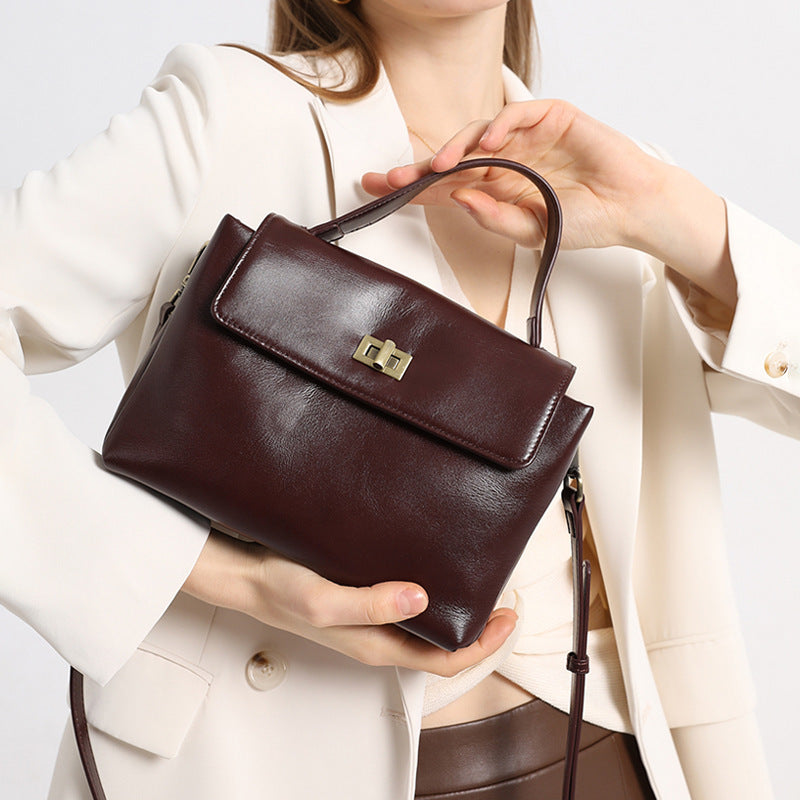 Solid Color Luxury Leather Women's Shoulder Bag, Crossbody Bag for Women, 2025 New High-End Retro Shoulder Bag