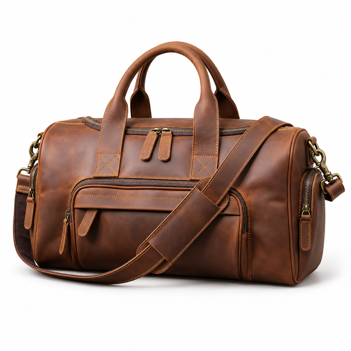 Vintage Brown Overnight Duffel Travel Bag