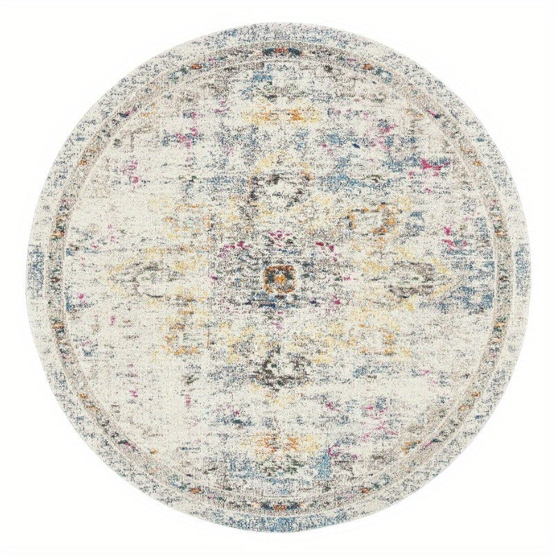 Madison Dalia Vintage Traditional Area Round Rug Grey Golden 5' x 5' Round