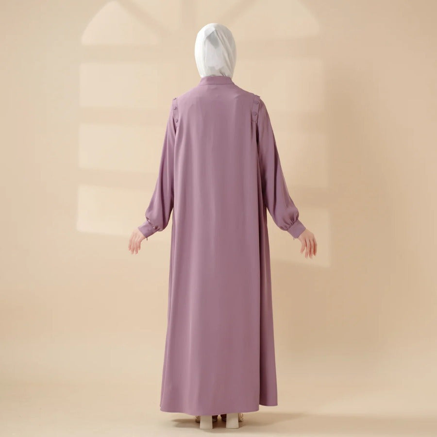 Elegant Macaron Color Shoulder Button Pullover Abaya Dress for Women - Long Sleeve, Solid Color, Non-Stretch Fabric, Regular Fit, Perfect for Ramadan, Prayer, and Muslim Style, Muslim Dress | Elegant Abaya | Nonstretch Fabric, Abay