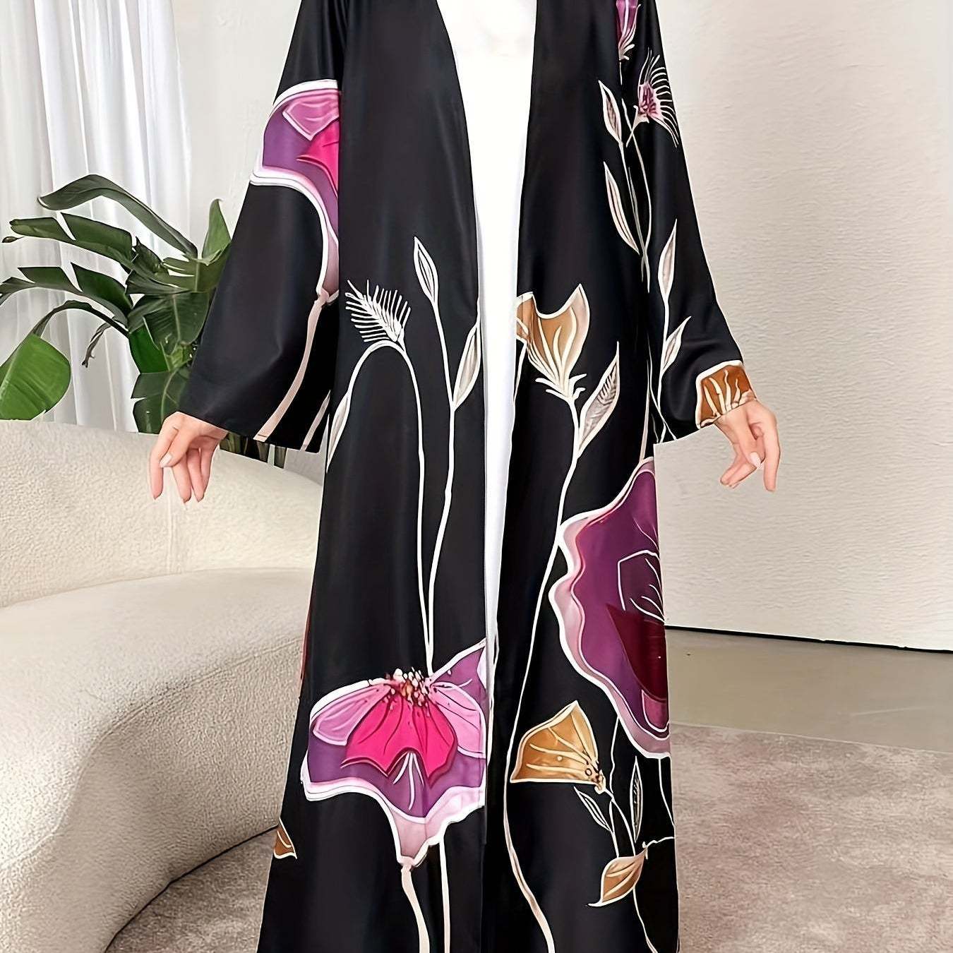 Feel like Royalty in Our Black Middle Eastern Style Robe | Kimono Abaya