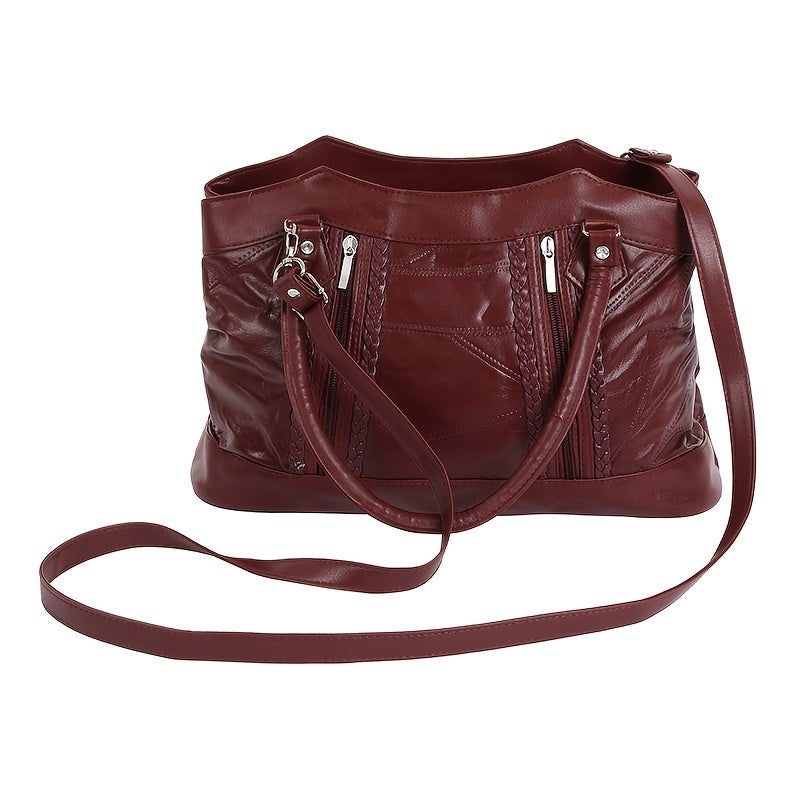 Vintage Zipper Tote Bag, Soft Genuine Leather Large Capacity Crossbody Bag, Women's Multifunction Trend Casual Fashion Shoulder Bag, Trend Handbag