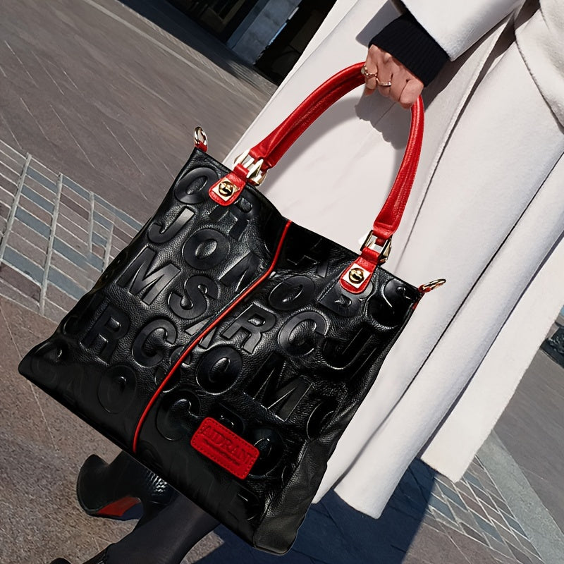 Fashionable Motorcycle Bag, Tote Bag, Genuine Leather Women's Bag, Zipper Handbag, Shoulder Bag, Fashionable Hand-held Crossbody Bag