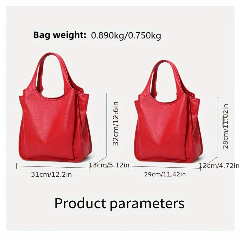Genuine Leather Women's Handbag - Large Capacity Tote Bag with Adjustable Shoulder Strap