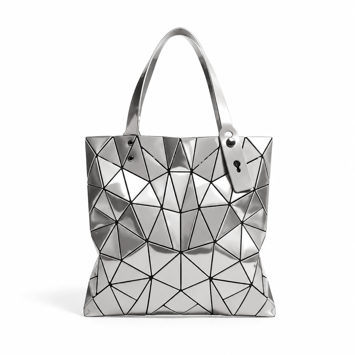 Silver Geometric Mosaic Shoulder Tote Bag