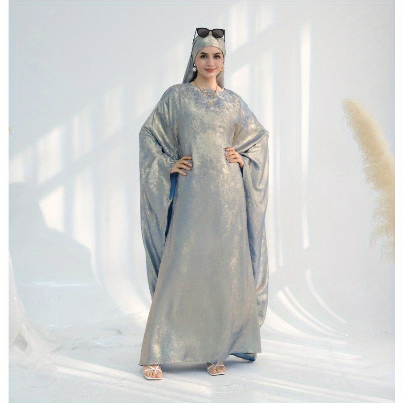 Elegant Turkish Abaya Dress - Spliced Dubai Style, Long Sleeve, Floor-Length, Polyester, Green, Blue, Black, White, Beige, Brown, with Golden Accents, Perfect for Formal Events, Formal Attire