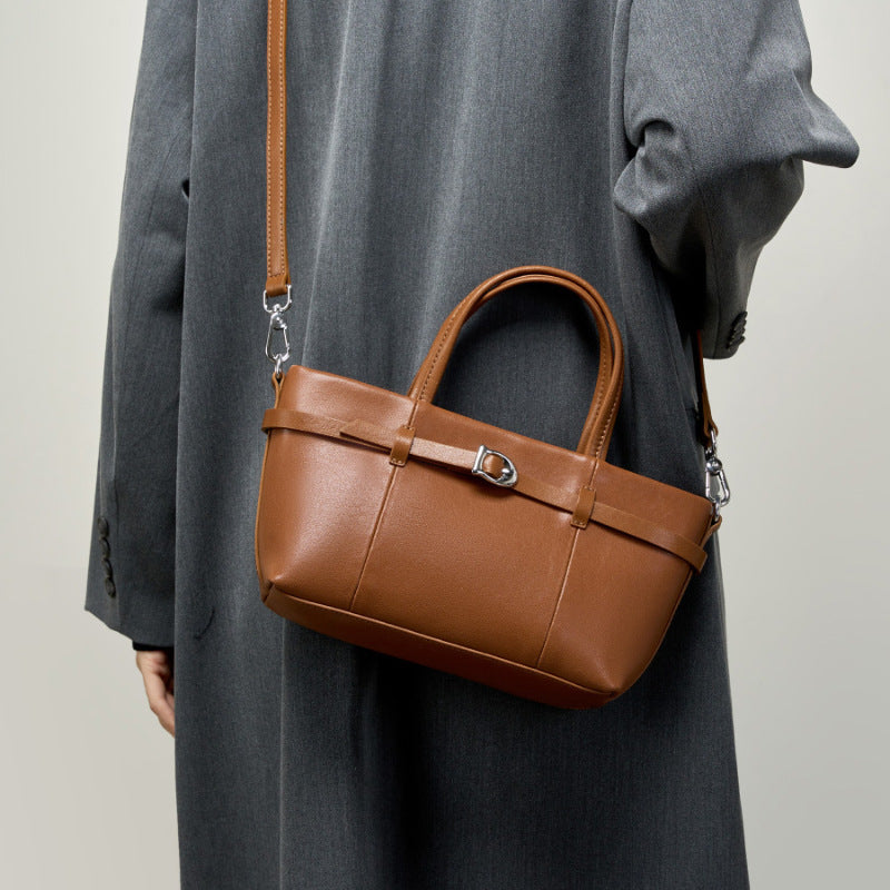 Vintage Crossbody Bag for Women - Genuine Leather Vegetable Basket Shoulder Bag with Adjustable Strap & Metallic Clasp