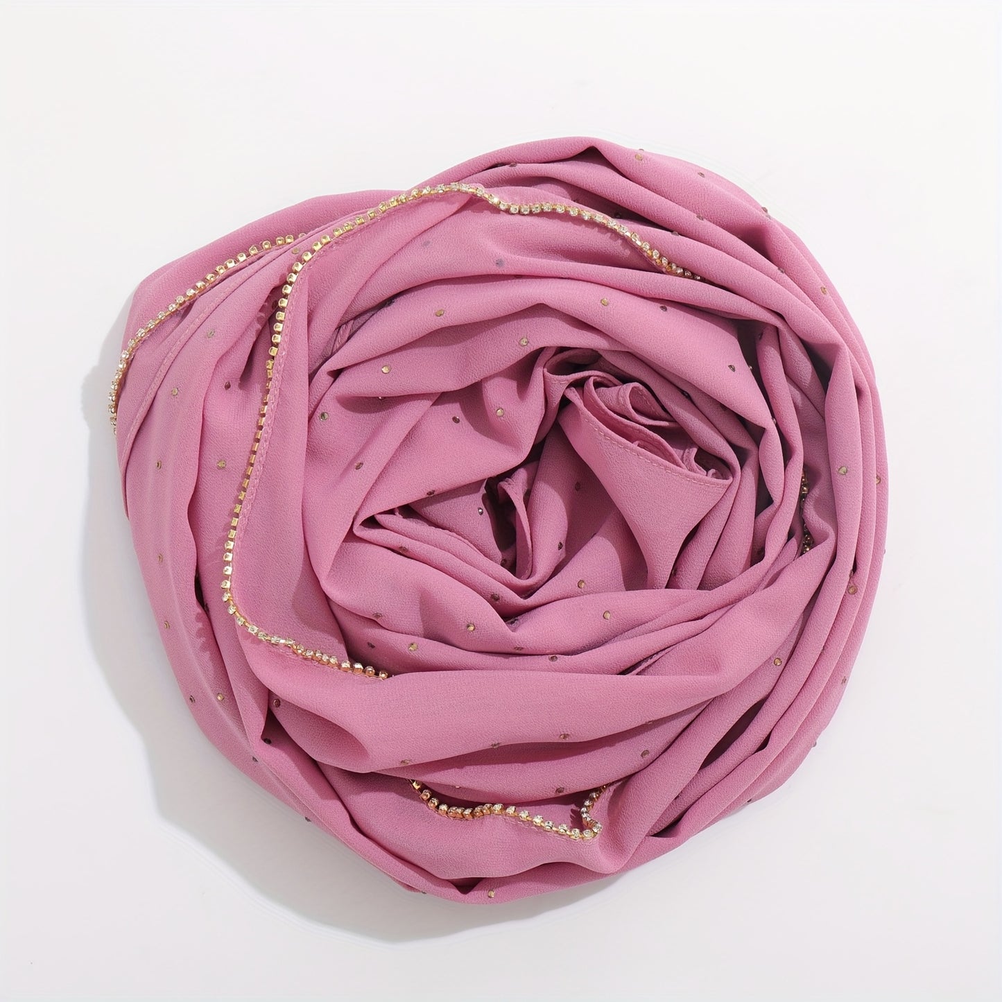 1pc Lightweight Breathable Chiffon Scarf with Sparkling Rhinestone Trim